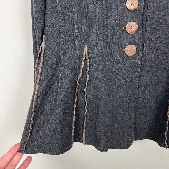 Neesh By Dar Jacket Womens Large Gray Linen Wool Blend Button Up Blazer V-Neck - Picture 6 of 10